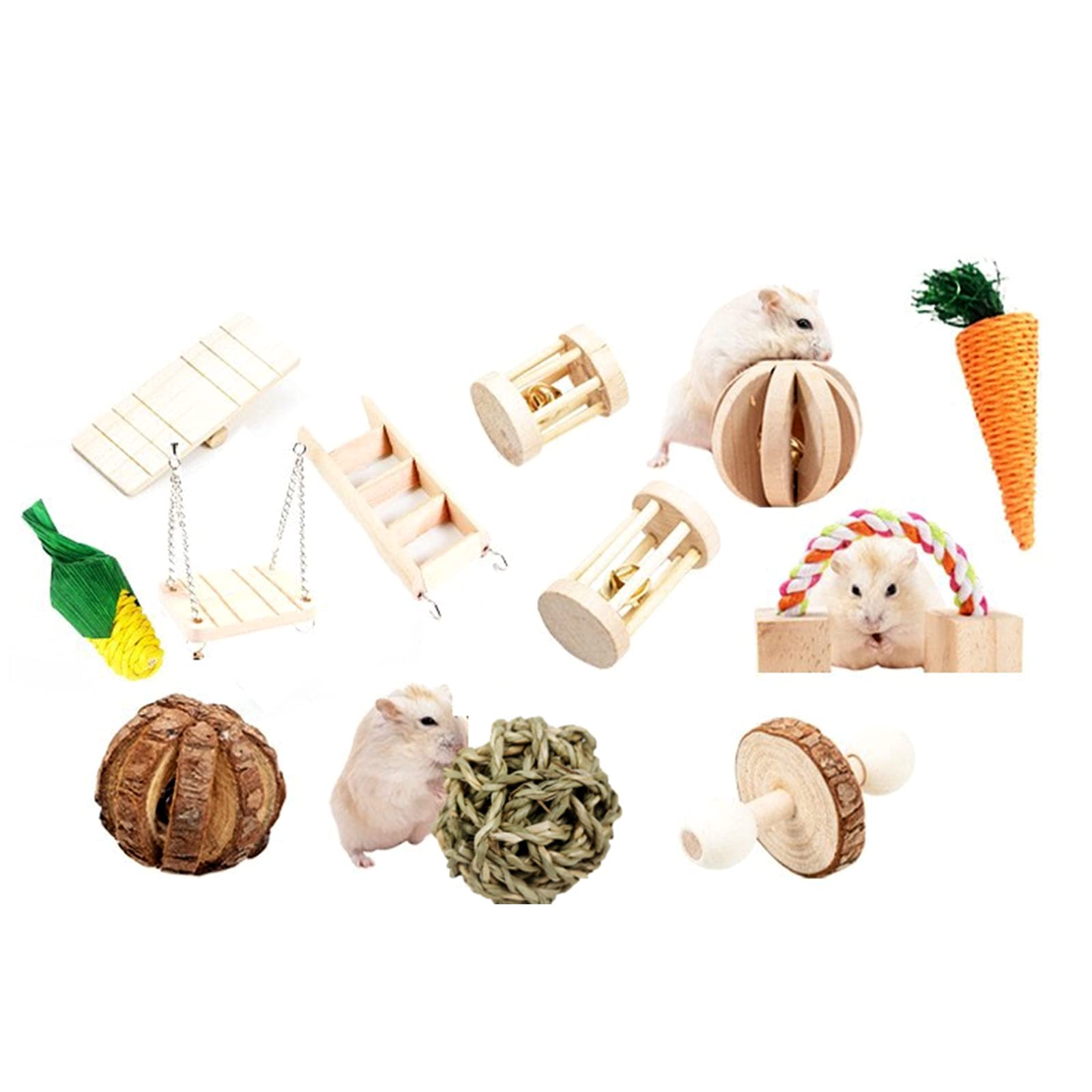 oringnat Hamster Chew Set Natural Wood Toy Grass Treats Cage Accessories Ladder Bridge Swing for Gerbil