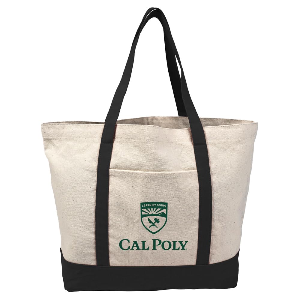 Campus Lab Collegiate Primary Logo Canvas Tote Bag With External Pocket, Reusable Shoulder Bag for Shopping, Beach