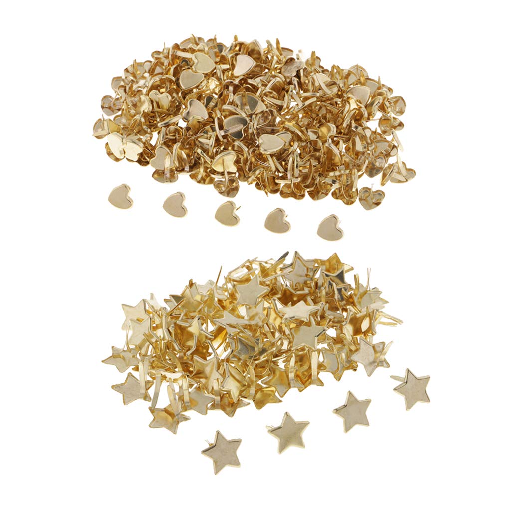 Easnea Gold 300 Pieces Star Heart Head Split Pin Metal Brads Paper Fasteners For Scrapbook Paper Craft Card Making Kids Diy Craft