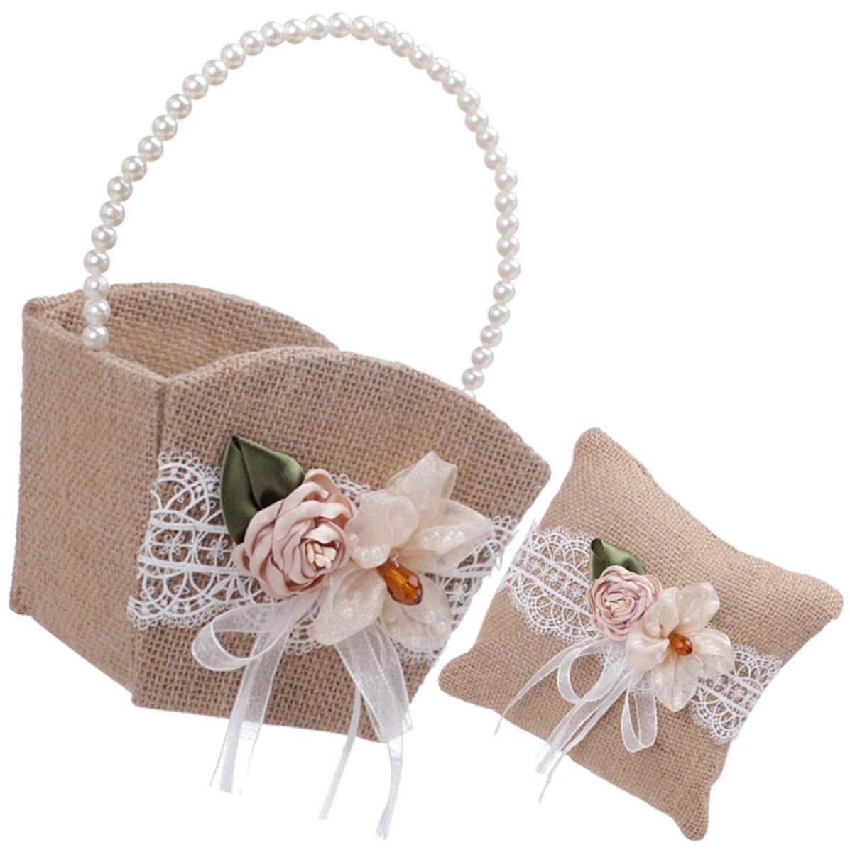 Panier de fleurs mariage en lin anti-chute avec coussin alliances sécurisé pour enfants d'honneur