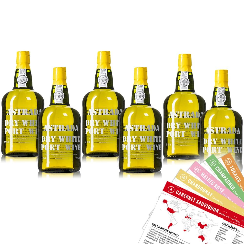Astrada Dry White Portwein DOP, trocken, sortenreines Weinpaket + VINOX Winecards (6x0,75l)