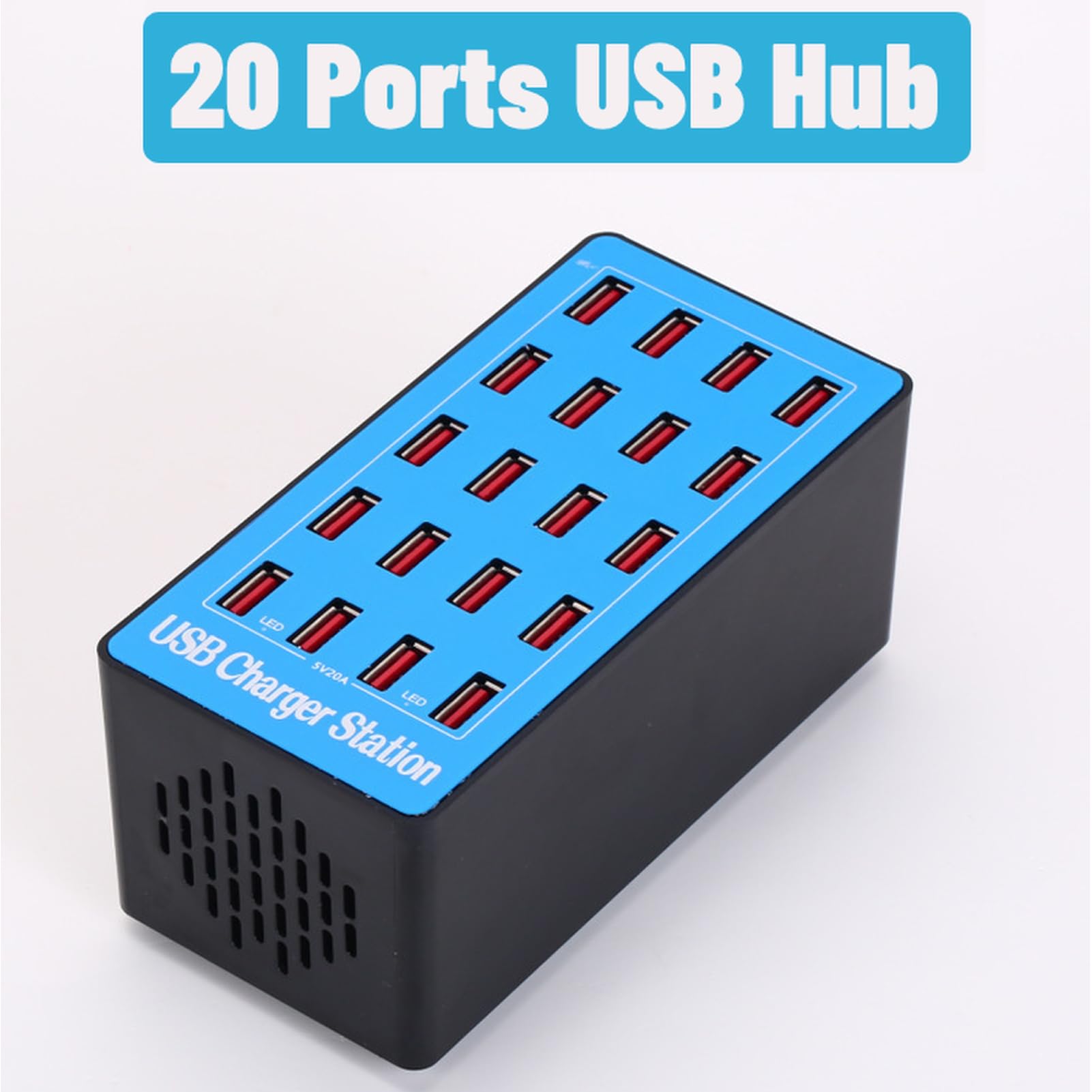 Estación de Carga USB, Cargador Rápido de 100 W, 5 V, 20 A, Carga Rápida, 20 Puertos, Estación de Carga de Concentrador USB con Ventilador de Refrigeración de 50 Grados para Teléfonos,(EU)