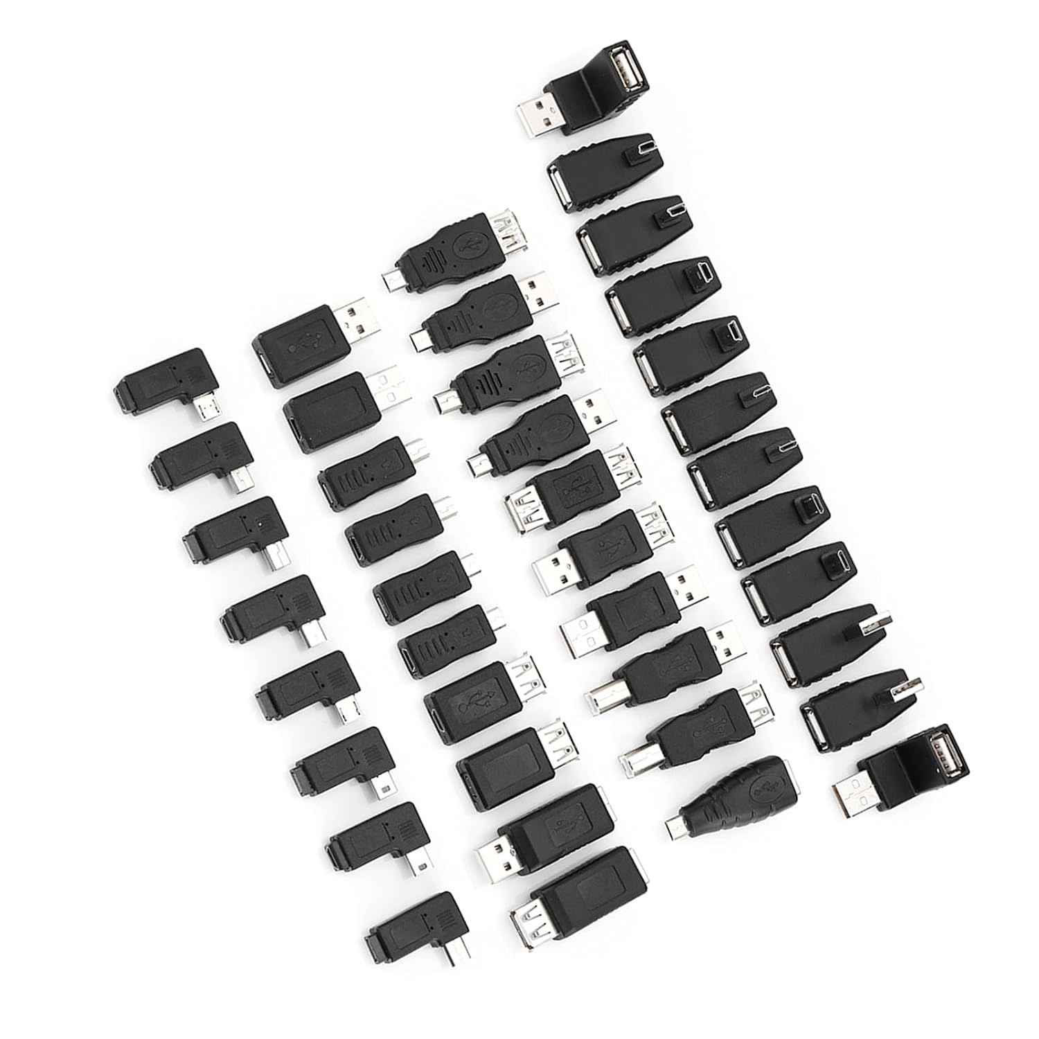 USB Adapter Kit, 40Pack Plug and Play Angled Mini Micro Type B Male Female Converters Connectors Type C Female to Micro USB Male Adapter for USB 2.0 Adapters