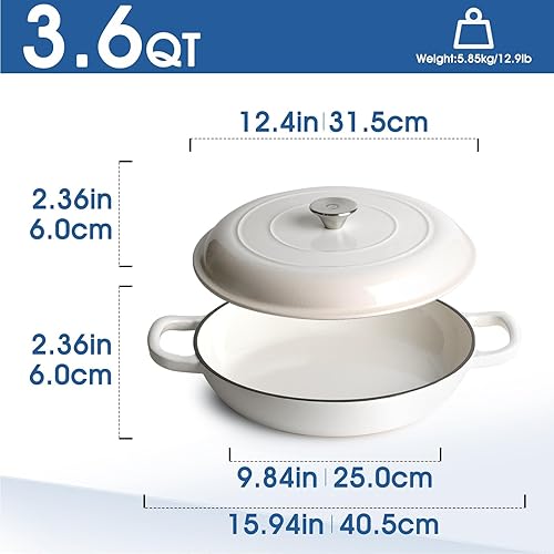 Miniatura 3 de NUTRIUPS Olla para horno holandés de hierro fundido esmaltado de 3.6 cuartos de galón con tapa, horno holandés de hierro fundido antiadherente con