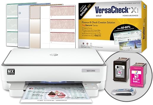 VersaCheck HP Envy 6055 MXE MICR Printer X1 Gold Printing Software Bundle, White