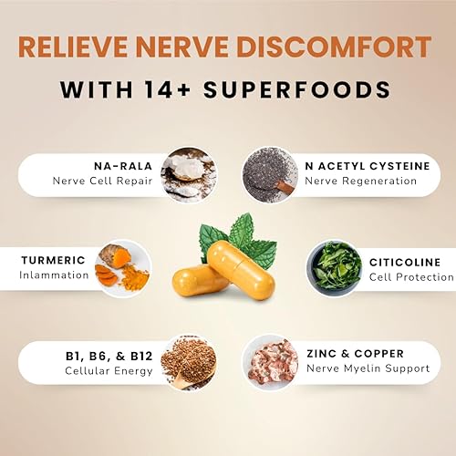 Miniatura 2 de Lune Suplemento de apoyo nervioso Nerve Matrix - Fórmula diaria para hormigueo, ardor y entumecimiento en pies y manos - con R-ALA, curcumina,