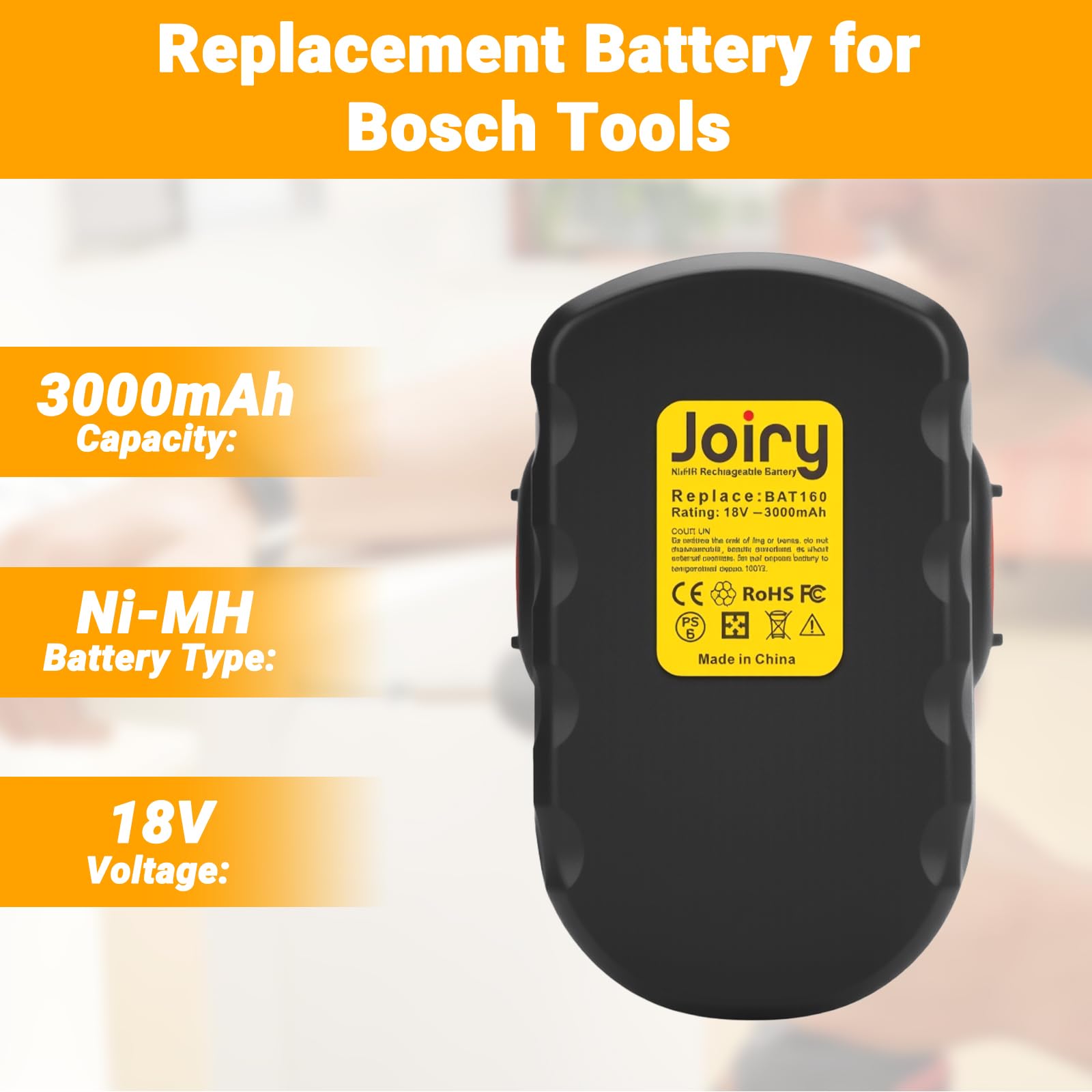 Joiry Batería De 18 V Para Bosch BAT025 BAT026