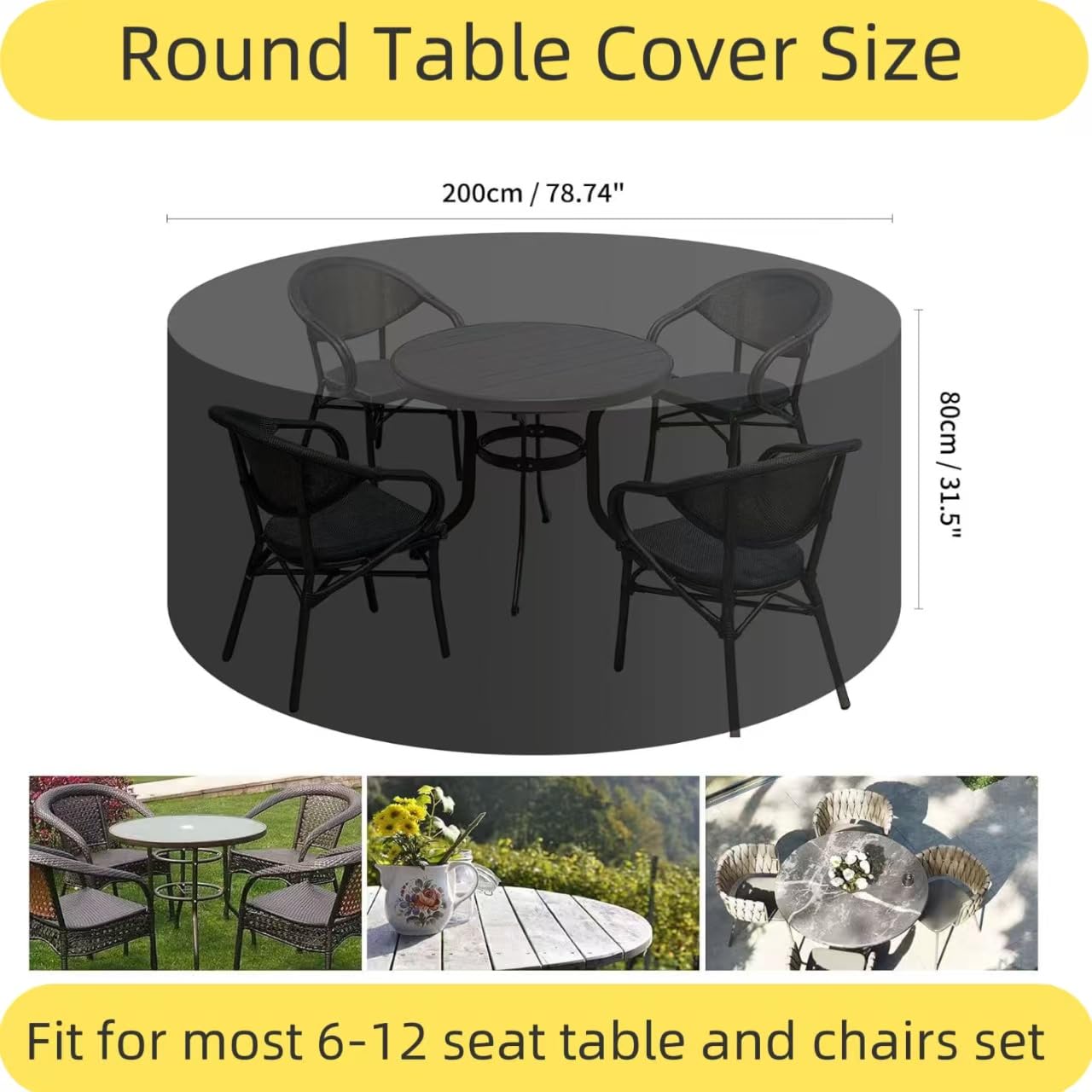 Wodoodporne pokrowce na meble ogrodowe Ø 70 x 125 cm, wytrzymałe okrągłe pokrowce na stół i krzesła Oxford 420D, ochrona przed warunkami atmosferycznymi, na meble tarasowe