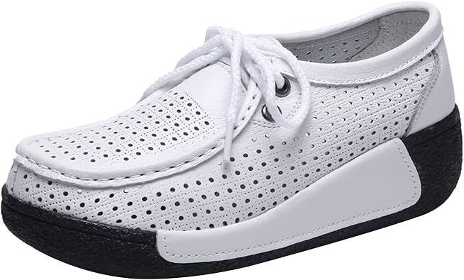 rismart Womens Lace-up Fashion Sneakers Leather Platform Casual Walking Shoes