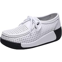rismart Womens Lace-up Fashion Sneakers Leather Platform Casual Walking Shoes