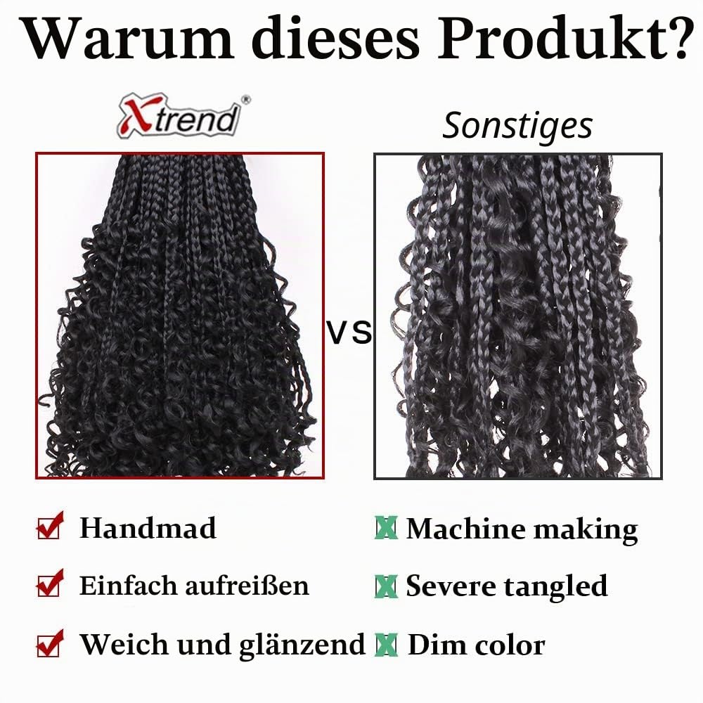 Xtrend Haarverlängerung, 35,6 cm, Häkelhaar, Boho-Stil, geflochtene Zöpfe mit lockigen Enden für schwarze Frauen, Häkelzöpfe, vorgeknüpft, Kunsthaar, Bob-Frisur, 16 Strähnen pro Packung, 8 Packungen