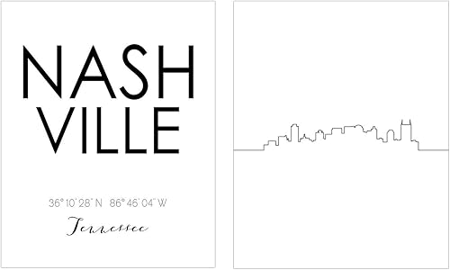 Nashville Skyline - Juego de 2 fotos de arte (8 x 10)