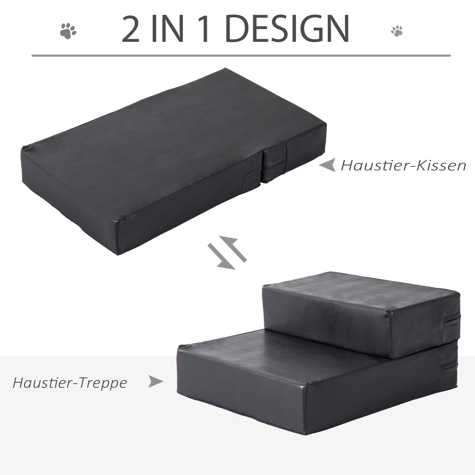 PawHut Escalones 2 escalones 20 cm Perros pequeños hasta 7 kg Negro