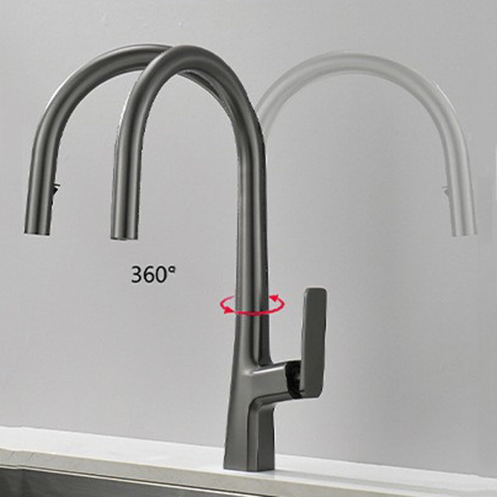 BiaoTeng Grifo Cocina para Fregadero 2 Salidas con Ducha Extraible Giratorio 360 Grados agua Fría y Caliente Grifo de Cocina Fregadero Extraible Laton Gris