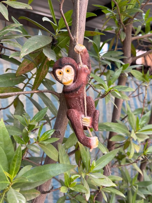 Wonderland Hand-Painted Hanging Monkey Garden Statue - Realistic Climbing Resin Sculpture for Indoor & Outdoor Decor