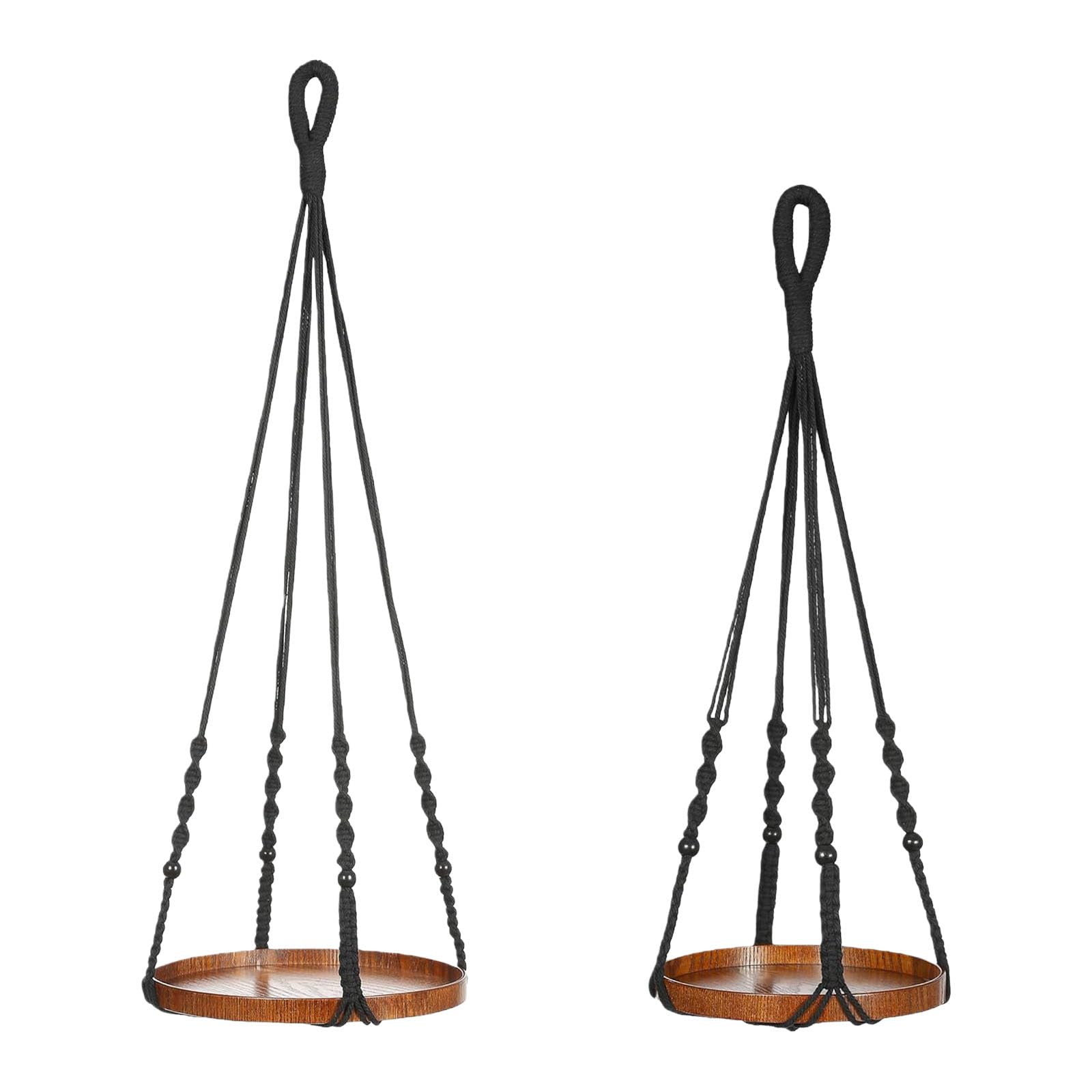 WLNEXT Multipurpose Cotton Rope Hanging Organization Decorative Plant Basket Wooden Base for Indoor Plant Storage Container Braided Cotton Rope Fruit Basket