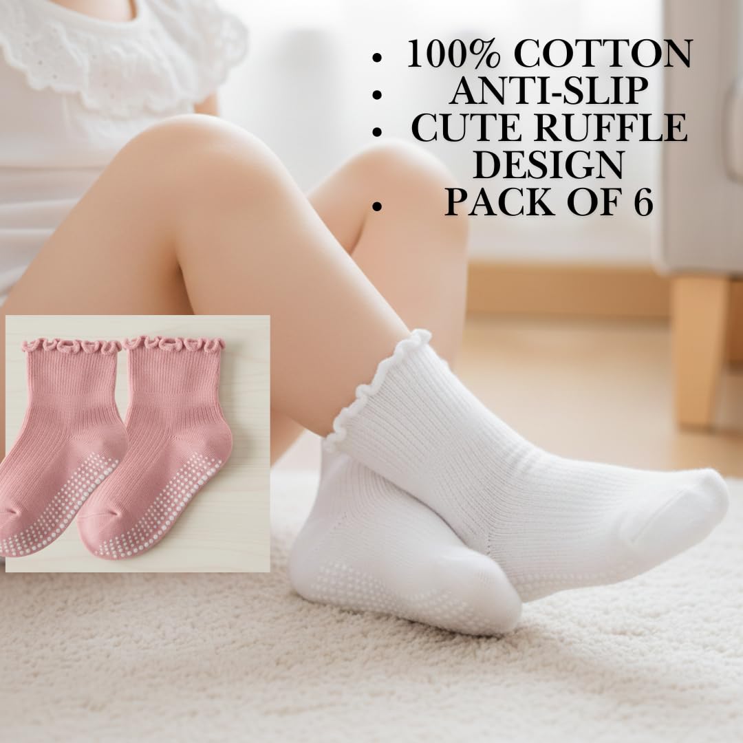HUNTSMANS ERA 100% Organic Cotton Anti-Slip Kids Baby girl Ruffle Ankle Socks (IN, Age, 12 Months, 24 Months, 6, MULTICOLOR-1) 3