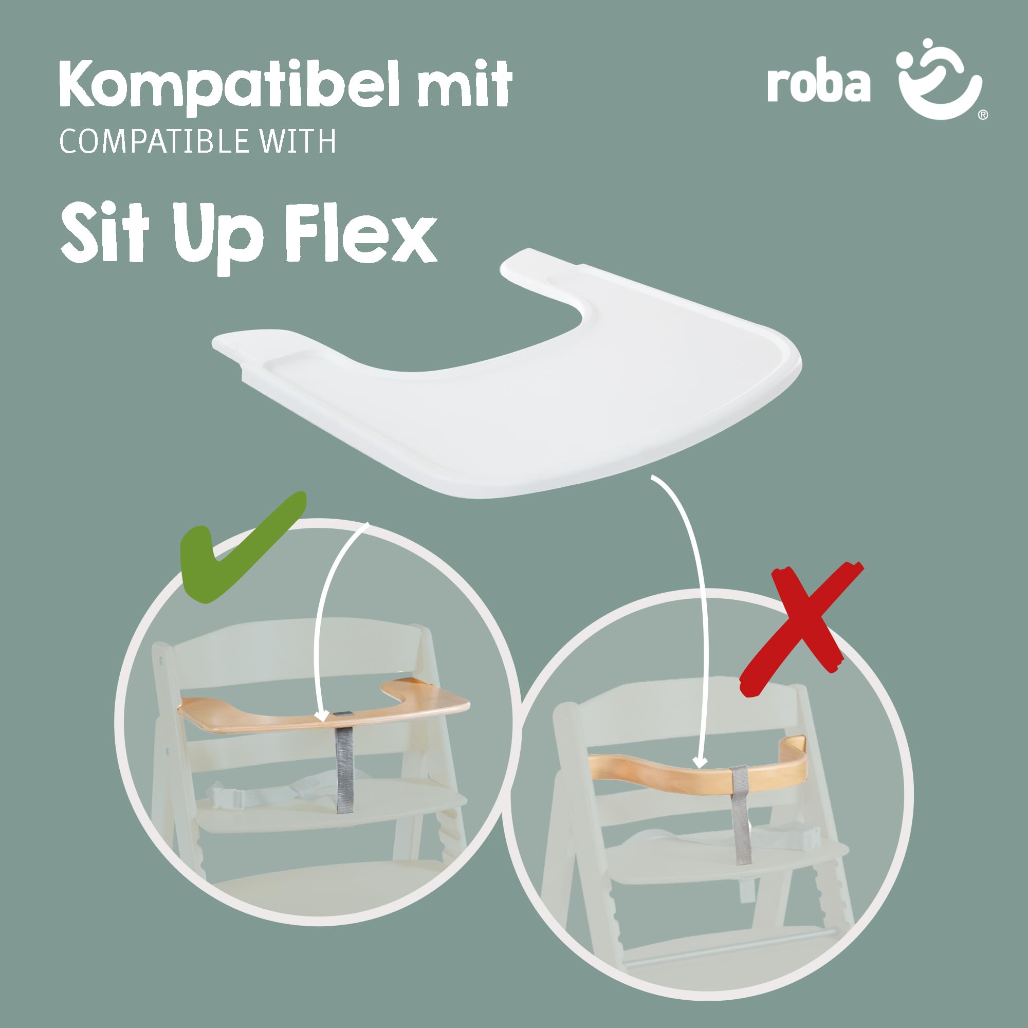 roba Plateau Repas en Plastique – Extension & Accessoire pour Chaises Hautes Sit Up Flex, Liv Up & Born Up – Compatible avec Harnais et Coussins – Fixation Rapide – Nettoyage Facile – Blanc