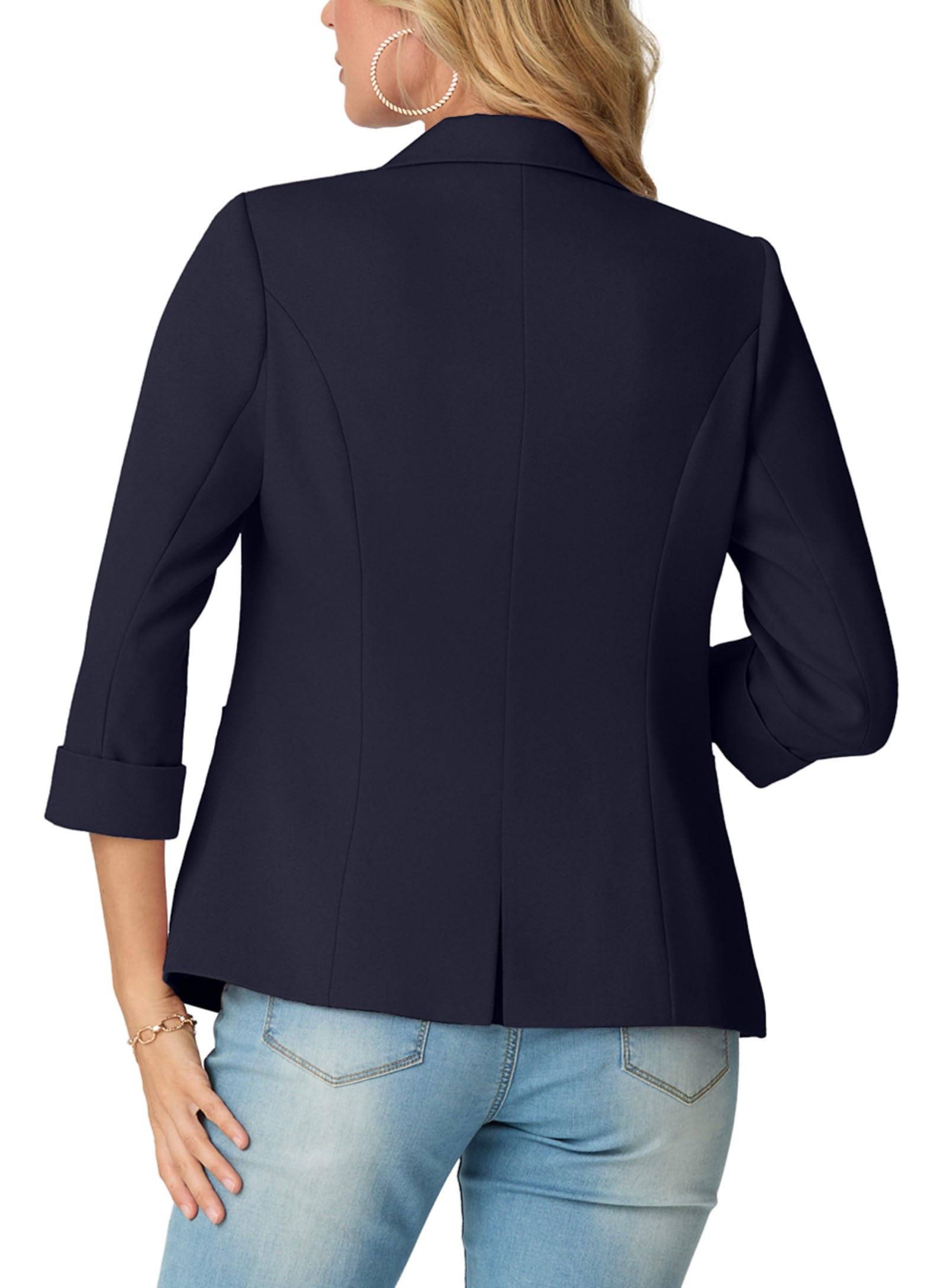 GRECERELLE Blazer élégant à manches 3/4 pour femme avec col à revers cranté - Veste de travail ou de bureau avec poches et bouton pour femme