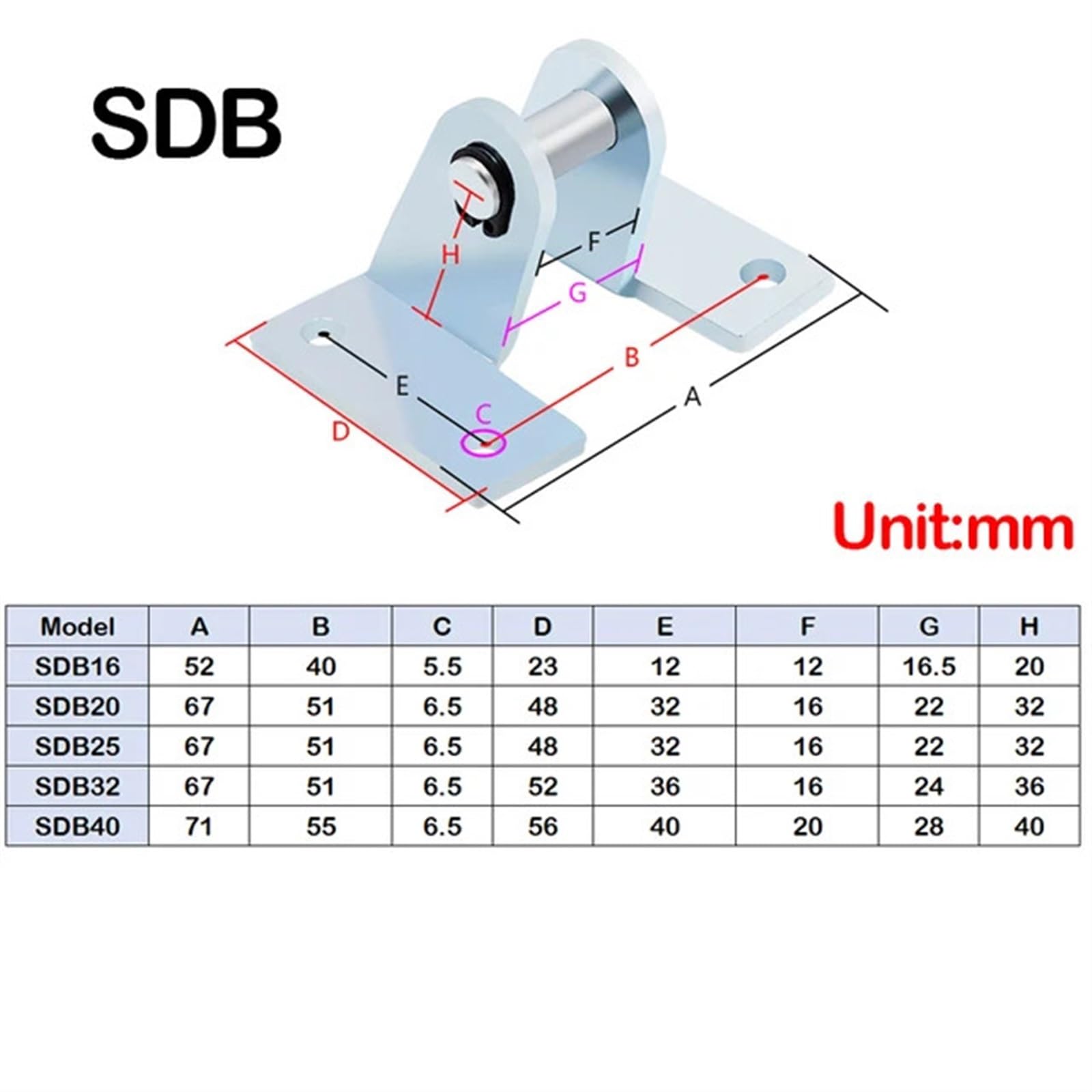 MA/MAL Mini Cylinder Joint Mounting Bracket MAL-LB/SDB/Y/I/FA/FD/U -Bore 16mm/20mm/25mm/32mm/40mm 1Pcs(SDB,MA MAL 32mm)