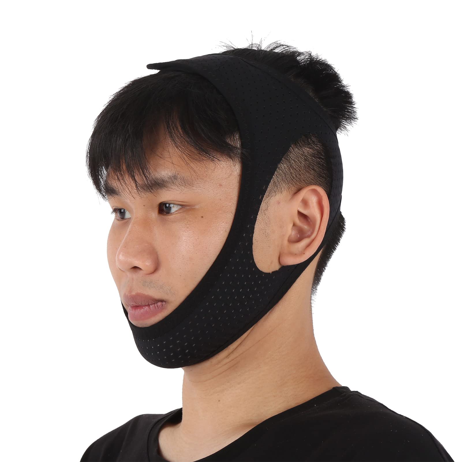 FolandaAnti Snore Chin Strap, Effective Mesh Anti Snoring Device, Adjustable Breathable Head Band, Snoring Solution for Men and Women Snore Reduction, Anti Dry Mouth(Black)