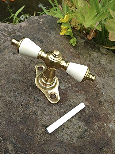 Antikas - Poignée de fenêtre en laiton poli, porcelaine, Gründerzeit