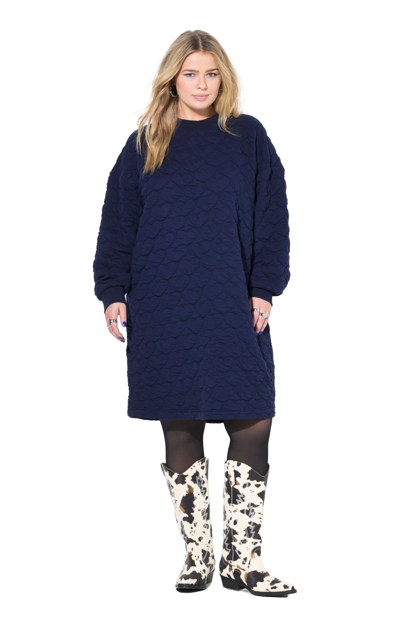 Studio Untold Damen große Größen Übergrößen Plus Size Sweat-Minikleid, Oversized, Heart-Stepp 838286