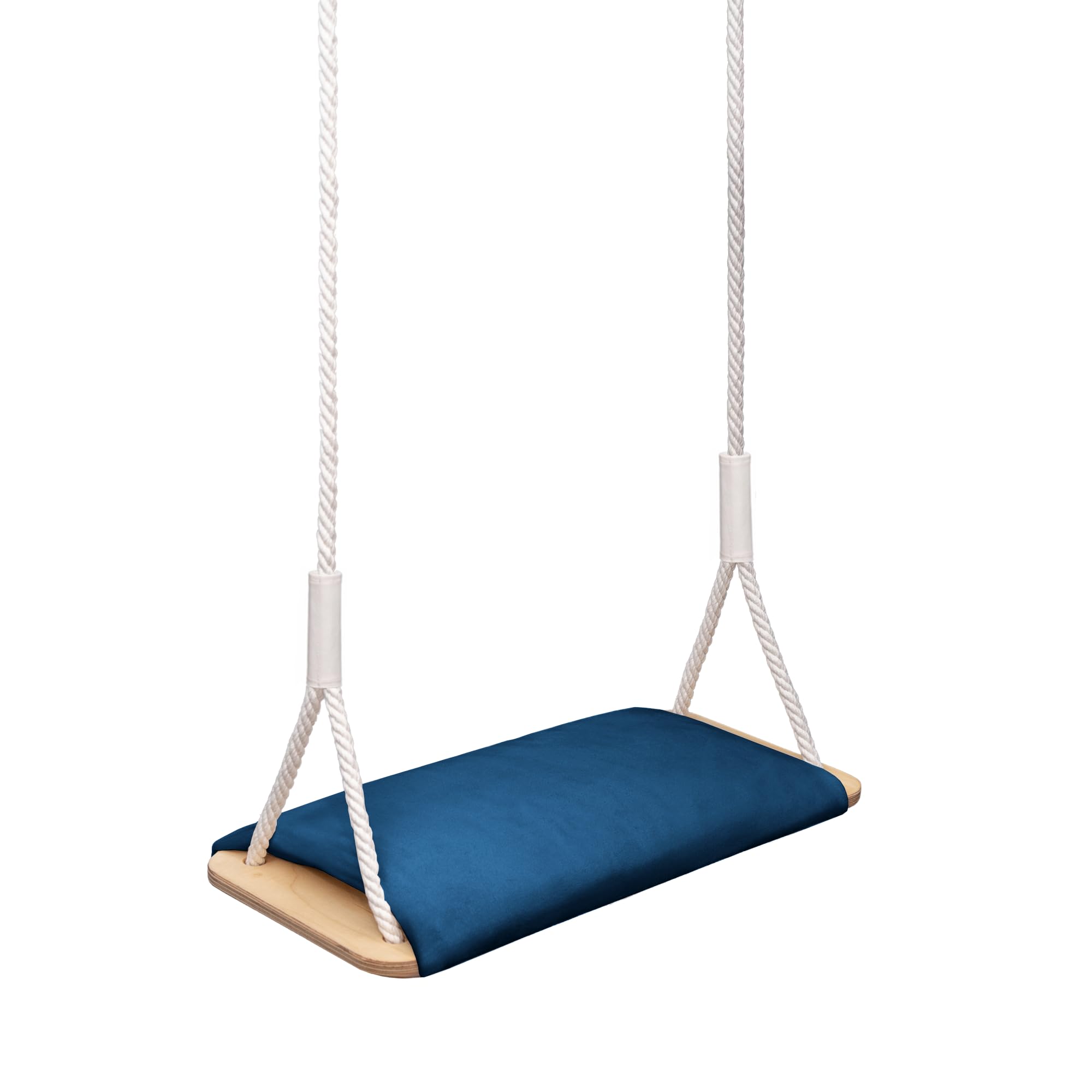 MAMOI® Altalena in legno con cuscino in velluto, seduta in legno per interni ed esterni, corde in cotone regolabili, fino a 100 kg, Made in EU