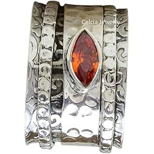 Garnet Natural Gemstone Spinner Ring, Wide Band Spinning Hammered Ring, Artisan, Spin Meditation, Affordable, January Birthstone