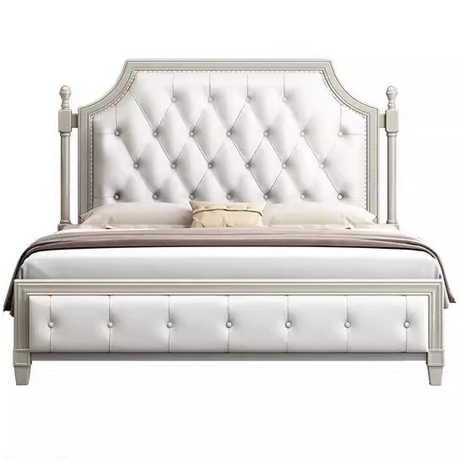 Luxury King Size Genuine Leather Wood Bed with Headboard and Lift Up Storage Wooden Slats and Metal Frame