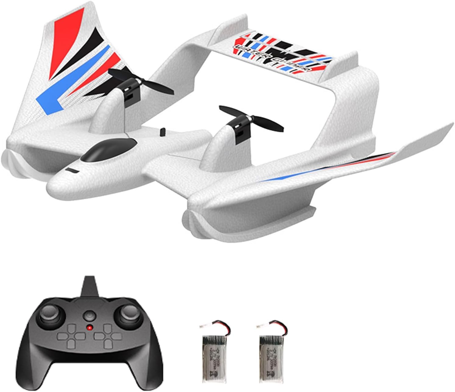 RC Plane, Remote Control Airplane, 3 in 1 Water Land Air RC Airplane, 2.4GHz 2CH RC Aircraft, RC Glider with Gyroscope and Stunt Flying, RC Plane Toy Gift for Kids & Adults, for Beginners, 2 Batteries
