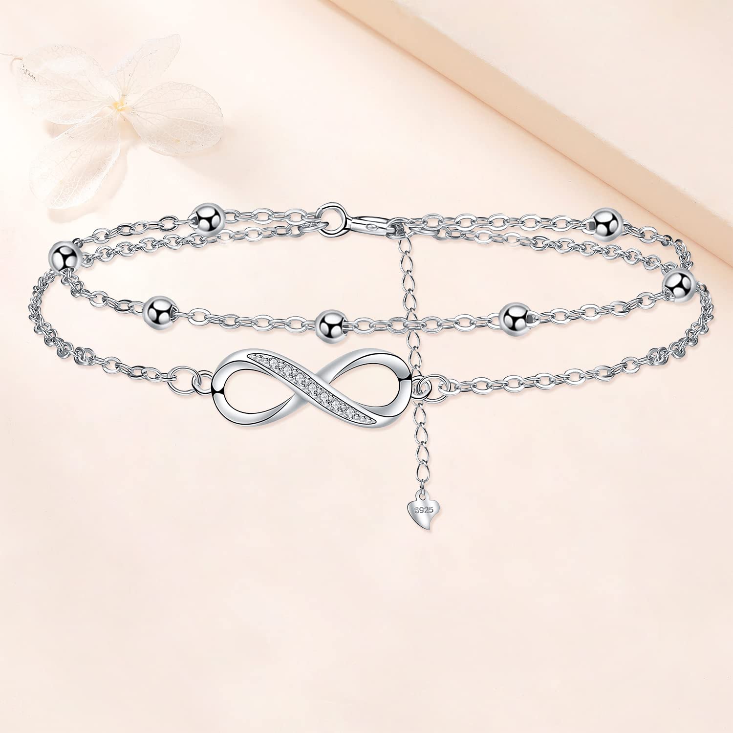 Cavigliera Donna Argento 925 Strati stile boho Estate Spiaggia Cavigliera,Regolabile 22+4cm