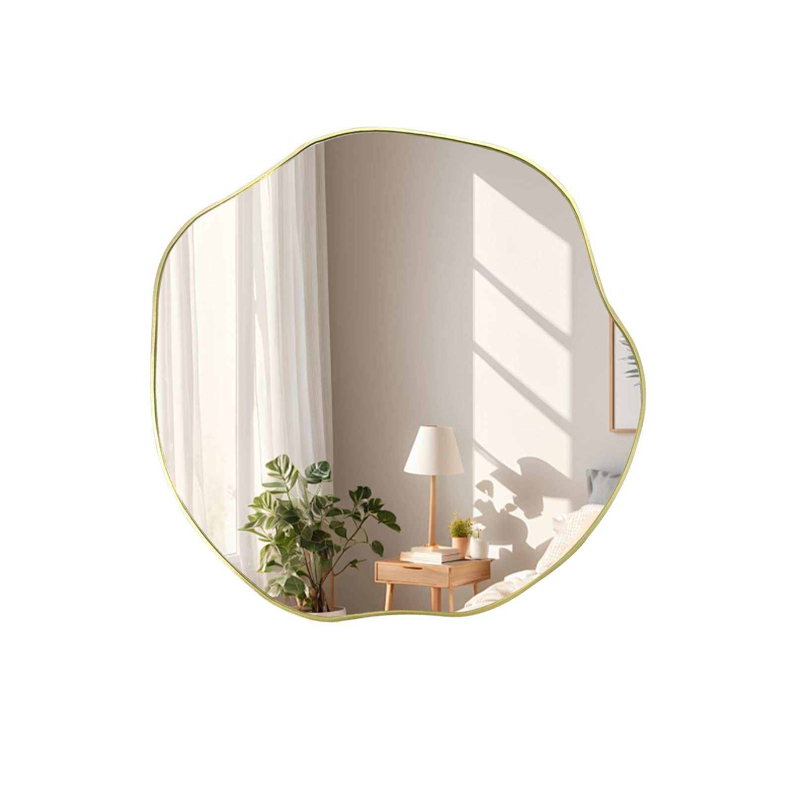 POZINO Irregular Shaped Mirror, 16" Asymmetrical Mirror, Gold Scalloped Round Mirrors, Modern Waved Decorative Mirrors for Living Room Bedroom Entryway Fireplace