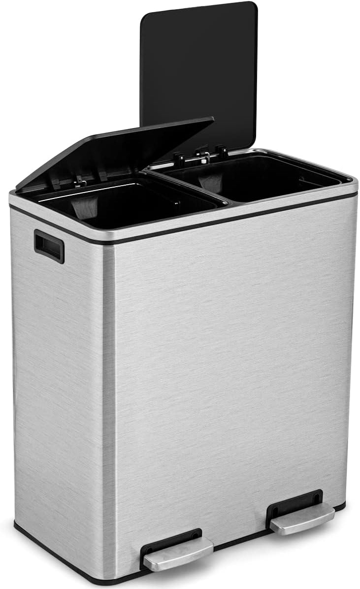 GiantexUK Stainless Steel Pedal Bin, Kitchen Double Trash Can with
