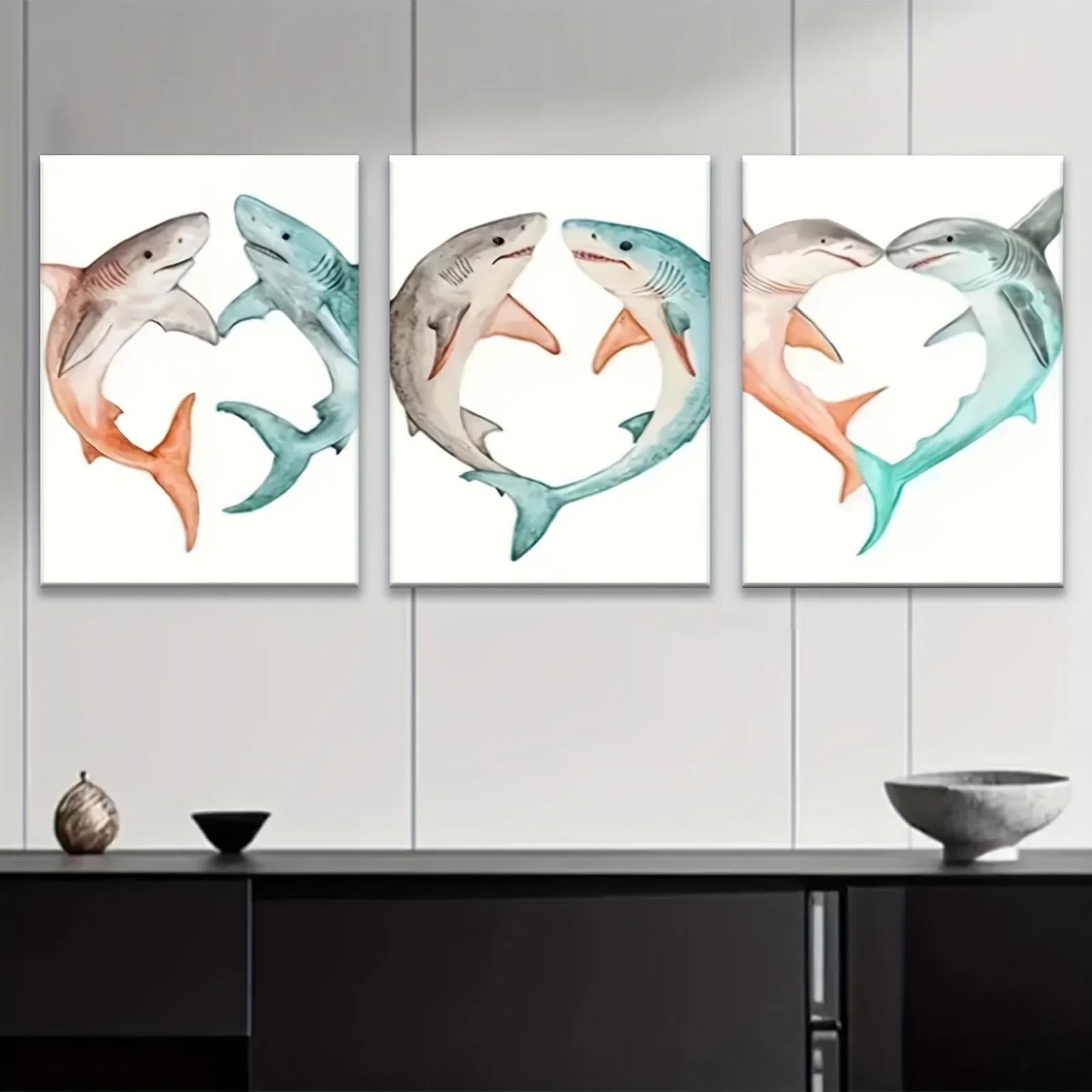 Yocheng 3pcs Minimalist Decorative Painting Sharks Draw Posters Abstract Print 50x70cmx3 No Frame