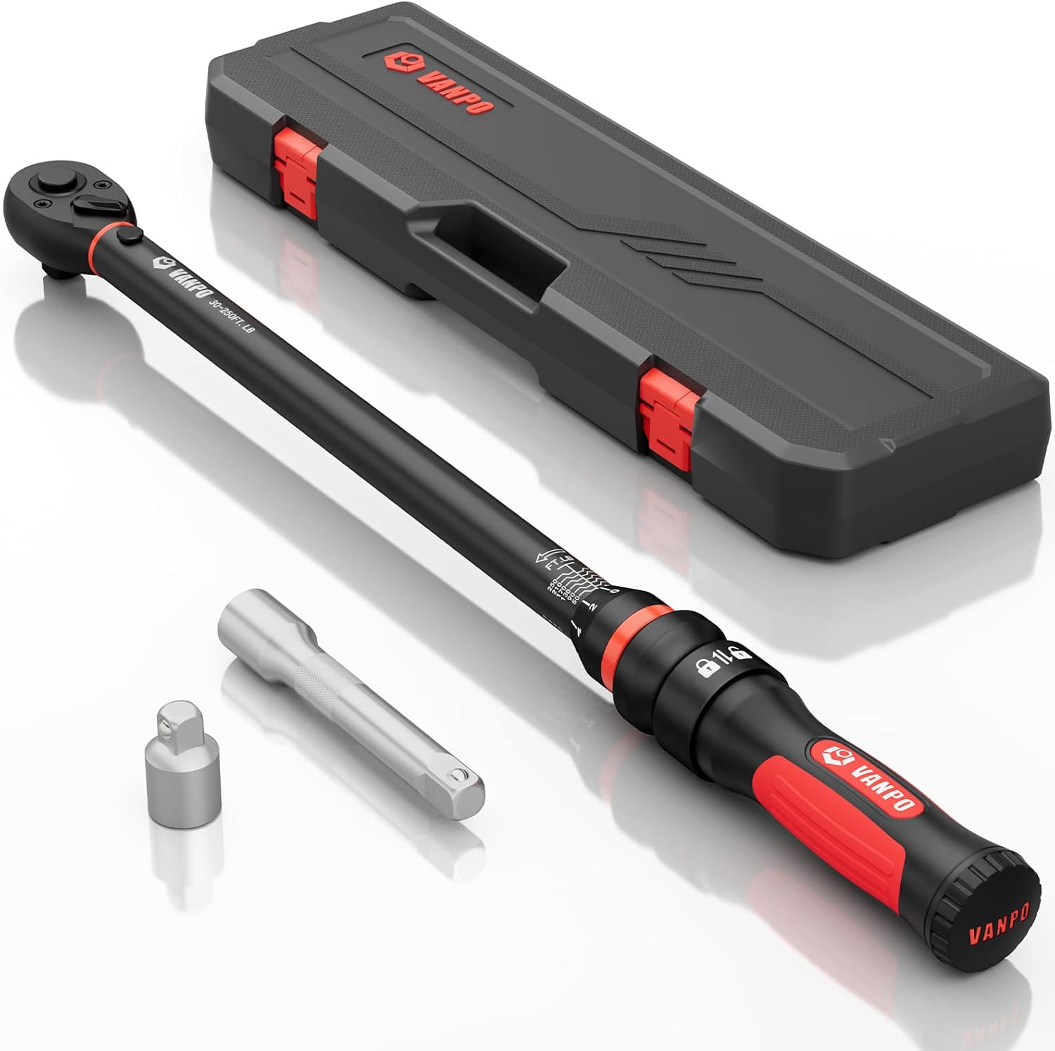 Torque Wrench 1/2-Inch Drive, 30-250 ft.lb/40.7-339 Nm, 21.65, 72 Tooth, TRP+ABS Plastic Handle, Heavy Duty Wrench for Automotive, Truck, and Industrial Machinery Repairs