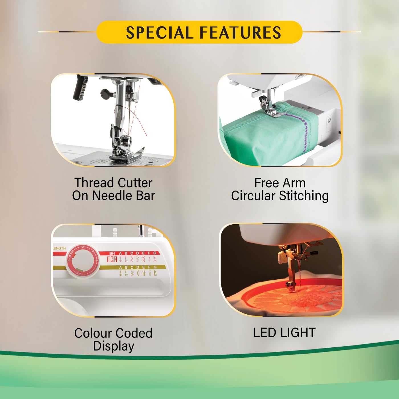 USHA Janome Wonder Stitch Electric Sewing Machine With Hard Cover, Multicolour 3