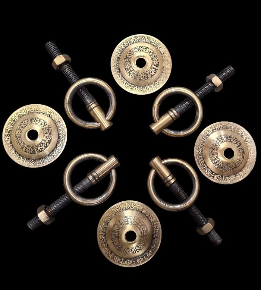 Antique Brass Bottom Kada Ring Pull. Beautifully Floral Engraved, This Decorative kada is Ideal for Enhancing Wooden Doors with Weight Capacity of 800KG, (Pack of 4PCS).Kkriya home decor-image-11