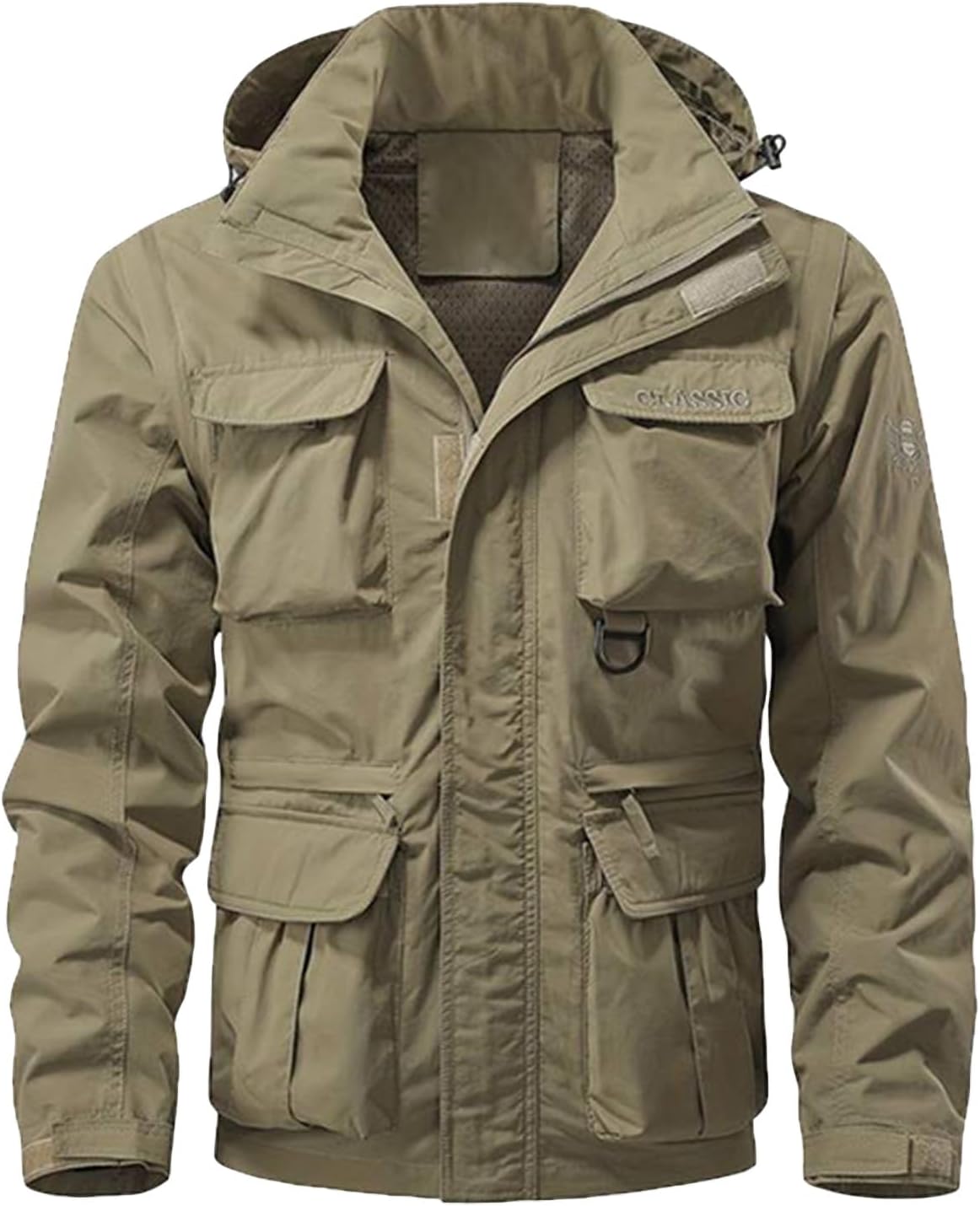 Military Cargo Jackets for Men Multi-Pocket Hiking Coats With Hood Zip Up Long Sleeve Army Safari Bomber Jacket