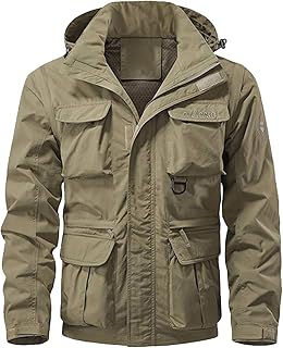 Army Jacket for Men Jackets Convertible Climbing Casual Loose Fit Multi-Pocket Coat With Detachable