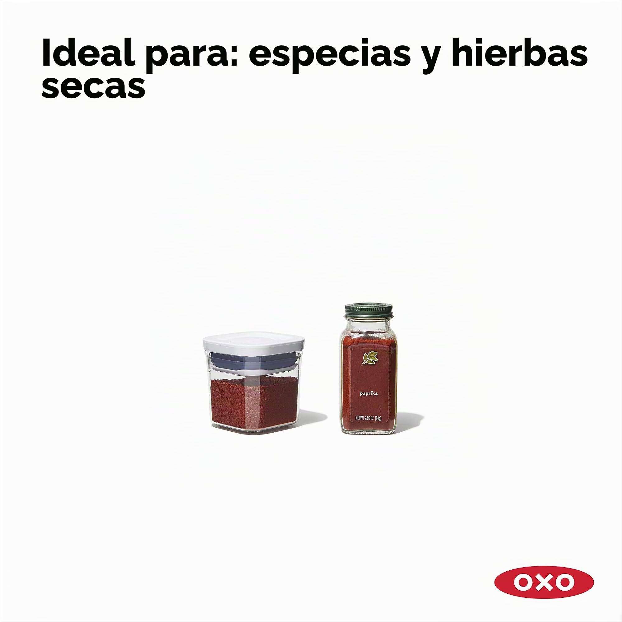 OXO Good Grips Juego de 4 Contenedores Mini POP: Almacenamiento Hermético de Alimentos para Especias + Sello de Botón a Presión + Diseño Apilable y Compacto + Apto para Lavavajillas (Paquete de 2)