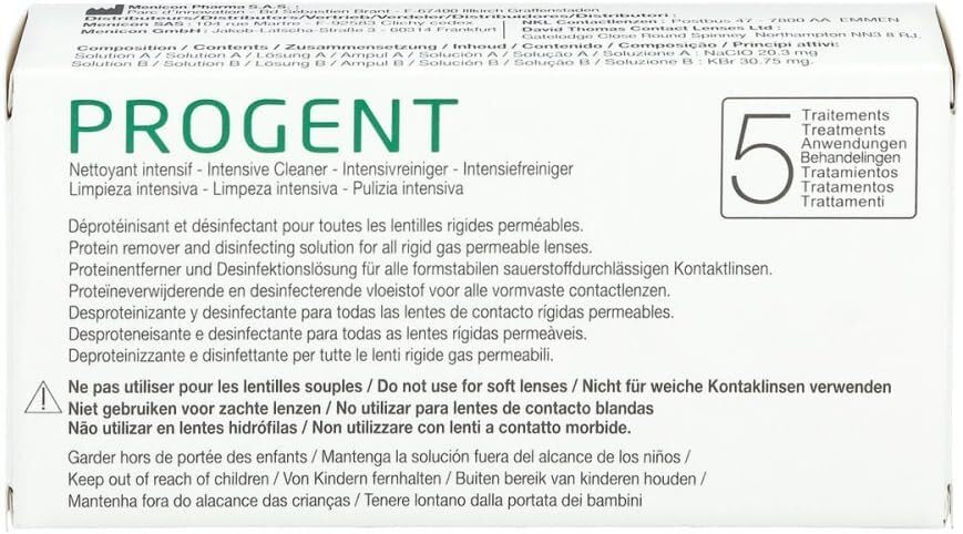 Menicon Progent SP - Detergente intensivo per lenti a contatto, 5 fiale A+B + contenitore, 1 x 5 pezzi