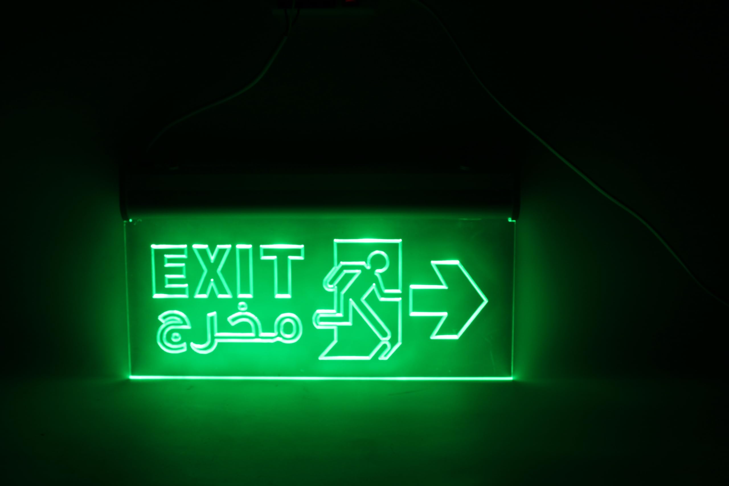 Generic LED TRANSPARENT EXIT SIGN LIGHT |CEILING WALL MOUNTED |220V|4MM ACRYLIC|8 LED|14674 RYXO SAFETY |CLEARWAY (RIGHT ARROW SIGN)