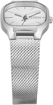 Skagen Orologio Da Donna Al Quarzo SKW3163 | Cassa Quadrata 28mm In Acciaio, Cinturino Metallico, Quadrante Argento Specchio