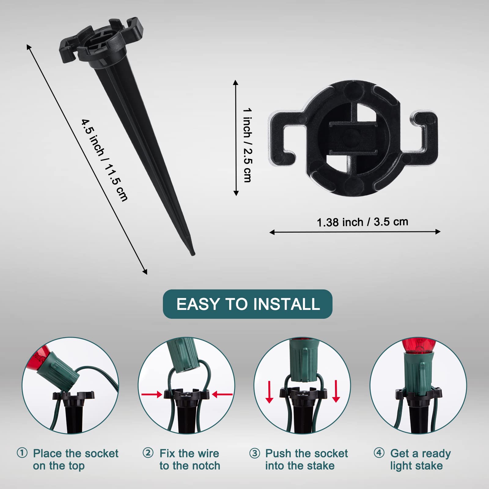 100-Pack 4.5 Inch Christmas Light Stakes for C7 C9 Christmas Lights Outdoor, Universal Plastic Light Stakes for Outdoor Holiday Lights Use on Garden Lawn Patio Path Walkway - Black