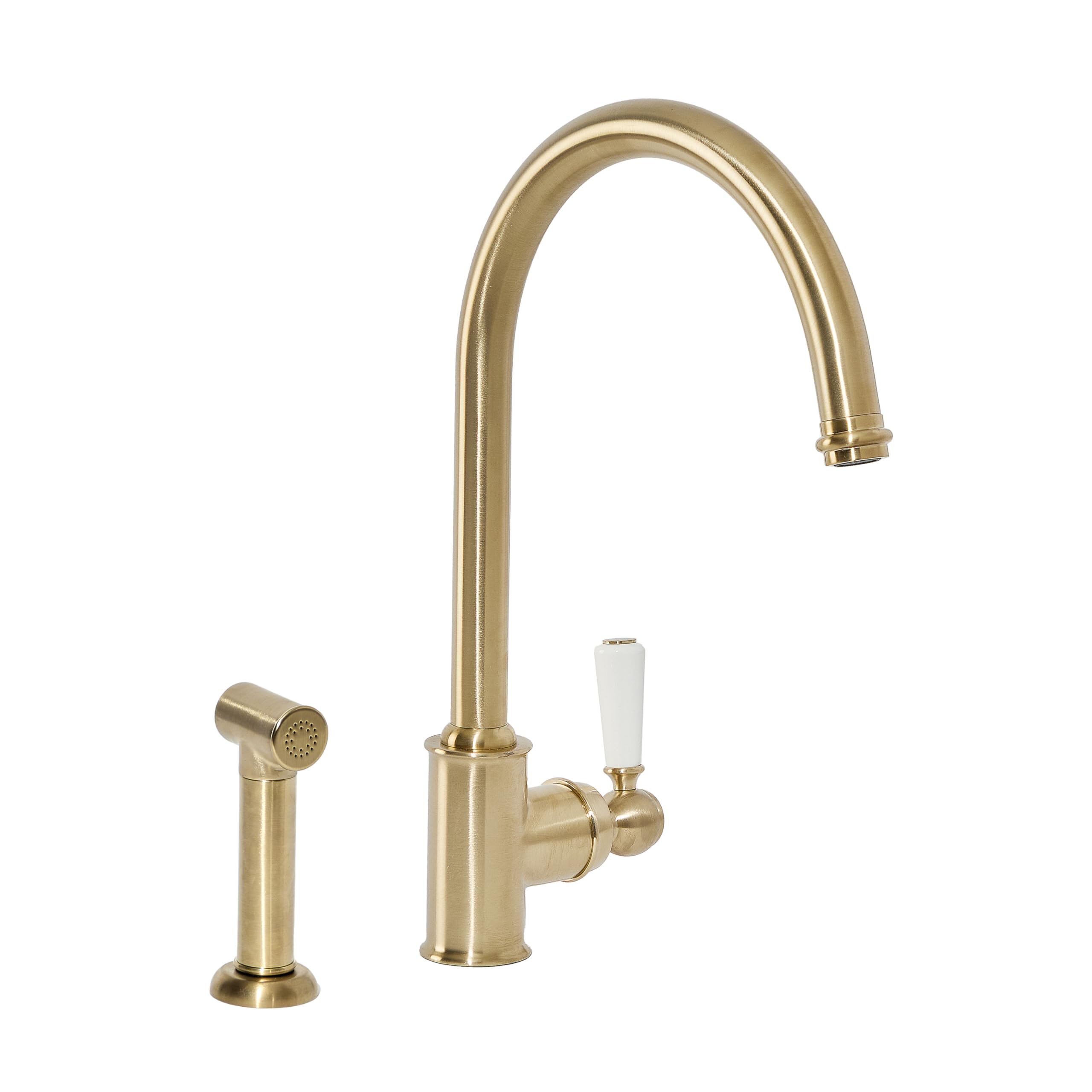 Milano Brushed Brass Elizabeth Lever Handle Kitchen Sink Mixer Tap Swivel Spout Spray - Brass