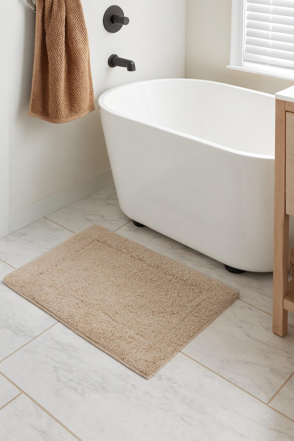 Adore Home Cotton Bath Mat Absorbent with PP Coated Backing, 40x60cm, Stone