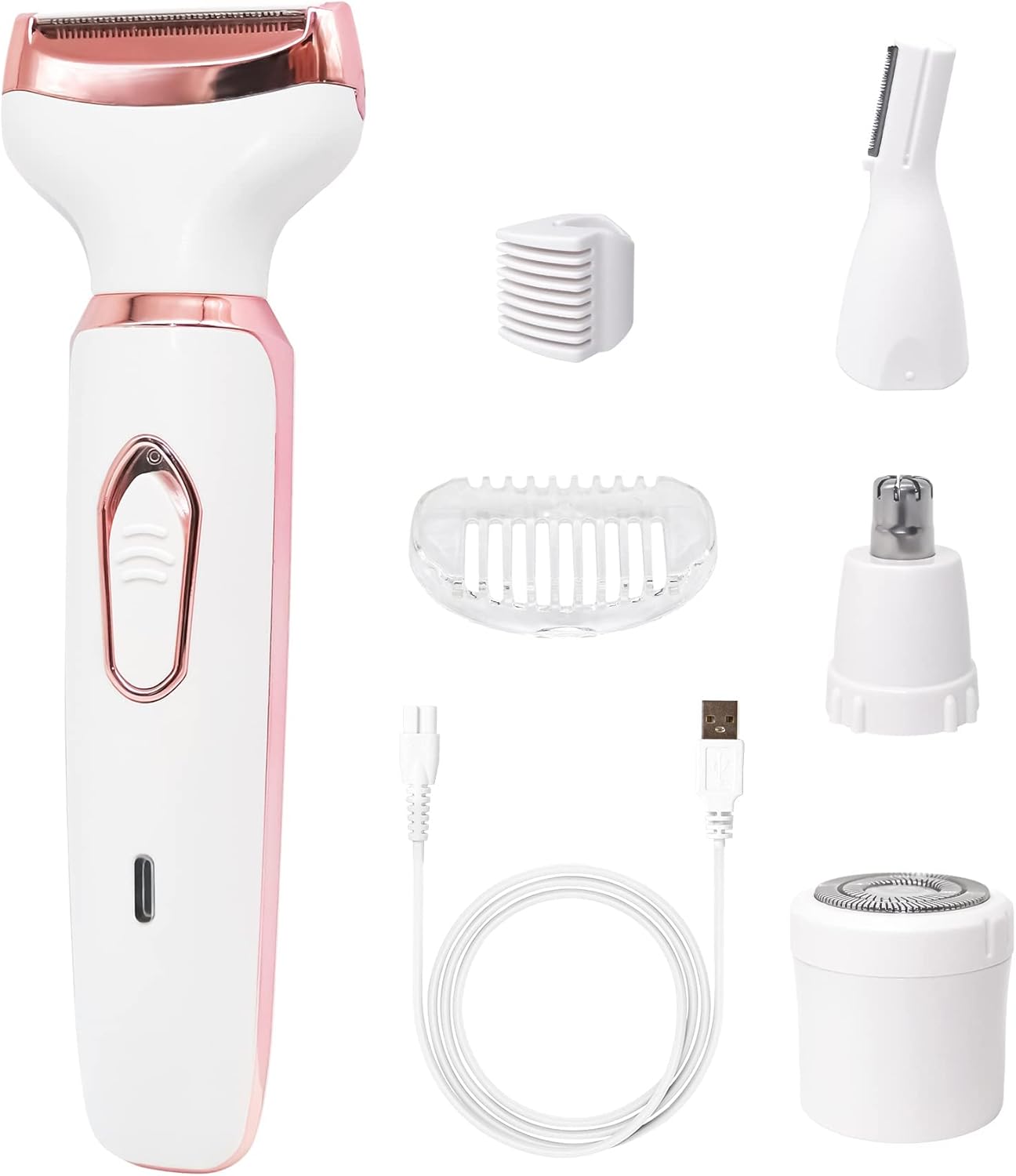 MAKINGTEC 4 in 1 Electric Razor for Women, MAKINGTEC Lady Electric Shaver Hair Remover for Face Legs Nose Underarm, Portable Bikini Trimmer Wet & Dry Cordless Hair Removal with Detachable Head, White