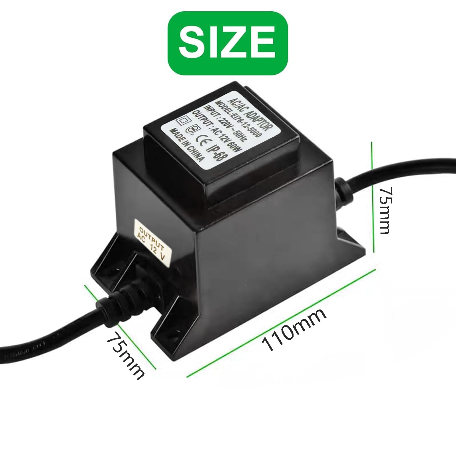 Transformateur LED 12 V AC/AC 60 W, alimentation extérieure IP68, transformateur 220 V 12 V avec fiche, bloc d'alimentation LED 12 V pour éclairage LED et pompes de bassin