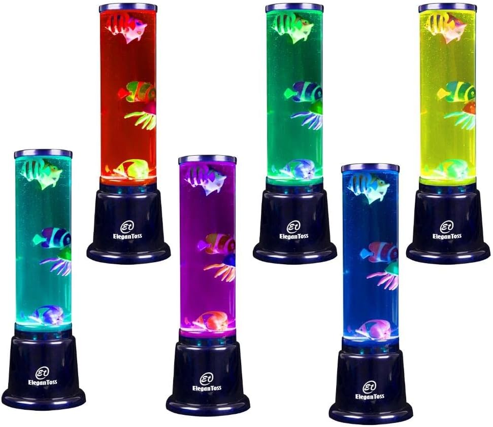 Elegantoss LED Round Fish Lamp with 7 Color Changing Light Effects, Remote. A Sensory Synthetic Fish Aquarium Tank 14 inches Tall Mood Lamp.